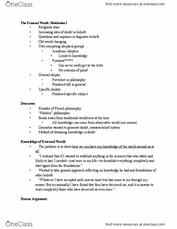 PHILOS 1E03 Lecture Notes - Lecture 1: Tabula Rasa, Evil Demon, Pyrrhonism thumbnail