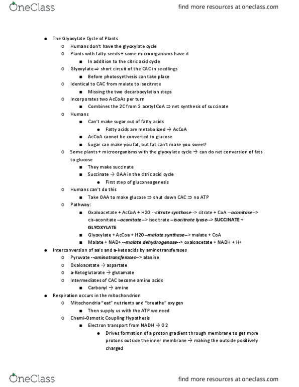 11:115:301 Lecture Notes - Lecture 15: Isocitrate Lyase, Malate Dehydrogenase, Glyoxylic Acid thumbnail