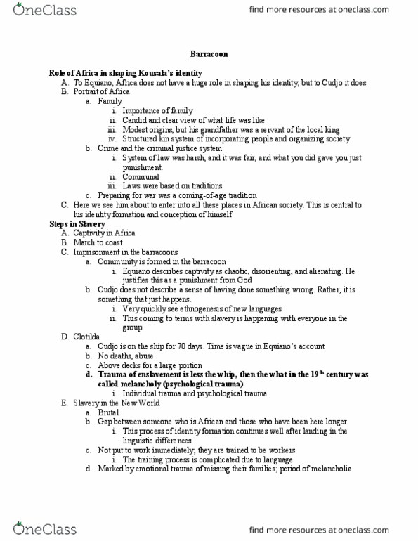 HIS 561 Lecture Notes - Lecture 8: Barracoon, Psychological Trauma, Ethnogenesis thumbnail