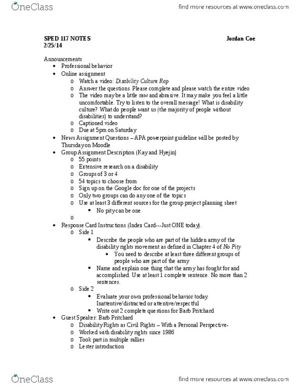 SPED 117 Lecture Notes - Rod Blagojevich, Racial Segregation In The United States, Moodle thumbnail