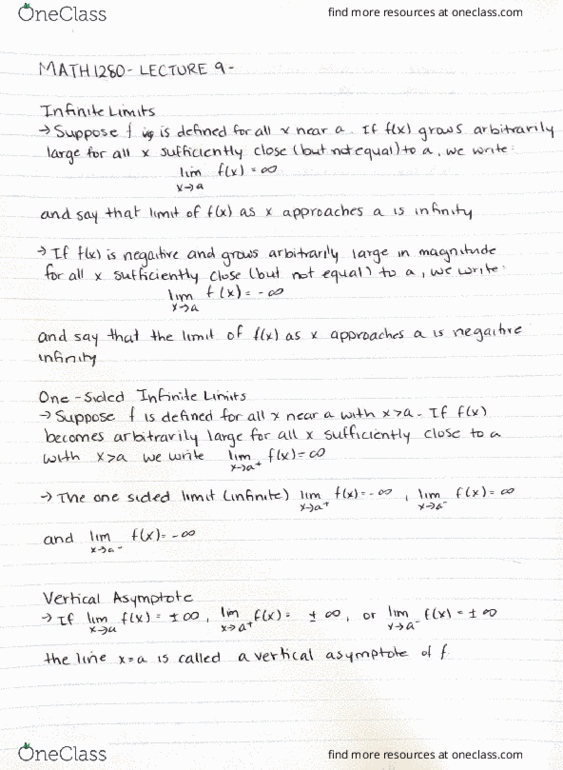 MATH 1280 Lecture Notes - Lecture 9: Graus, Asymptote cover image
