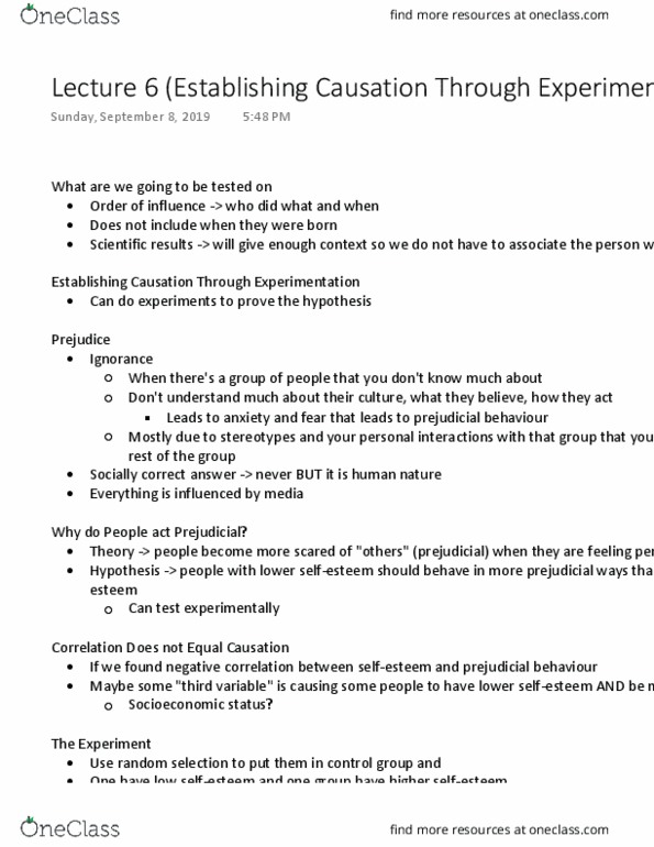 PSYA01H3 Lecture Notes - Lecture 6: Socioeconomic Status, Observational Error, Operational Definition thumbnail