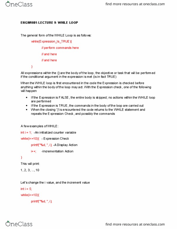 ENGM 1081 Lecture 9: WHILE LOOP cover image