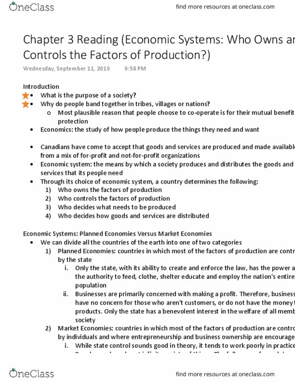MGTA01H3 Chapter Notes - Chapter 3: Planned Economy, Economic System, Canadian Business thumbnail