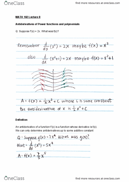 MATH 102 Lecture Notes - Lecture 8: Antiderivative, Killer Whale cover image