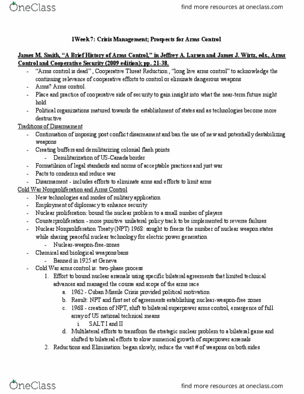 IAFF 1005 Lecture Notes - Cuban Missile Crisis, Nuclear Proliferation, Arms Control thumbnail