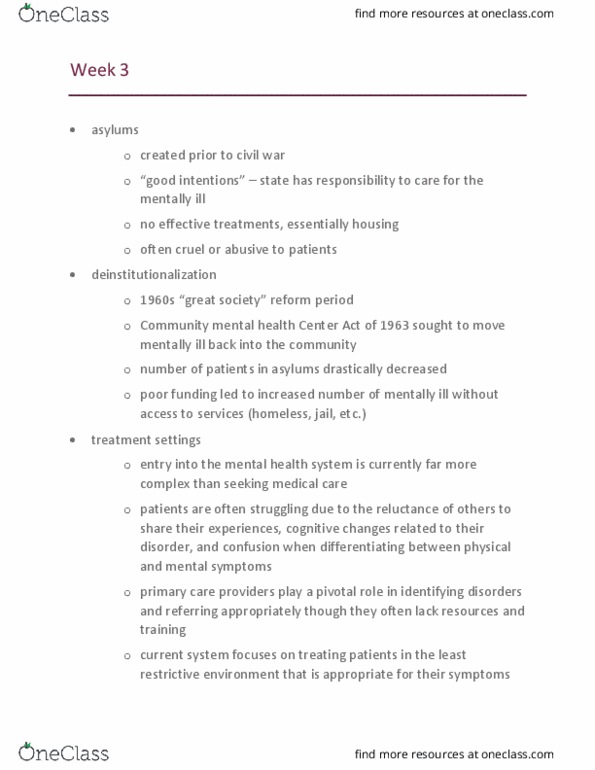 NUR 340 Lecture Notes - Lecture 3: Patient Participation, Deinstitutionalisation, Psychiatric-Mental Health Nurse Practitioner thumbnail