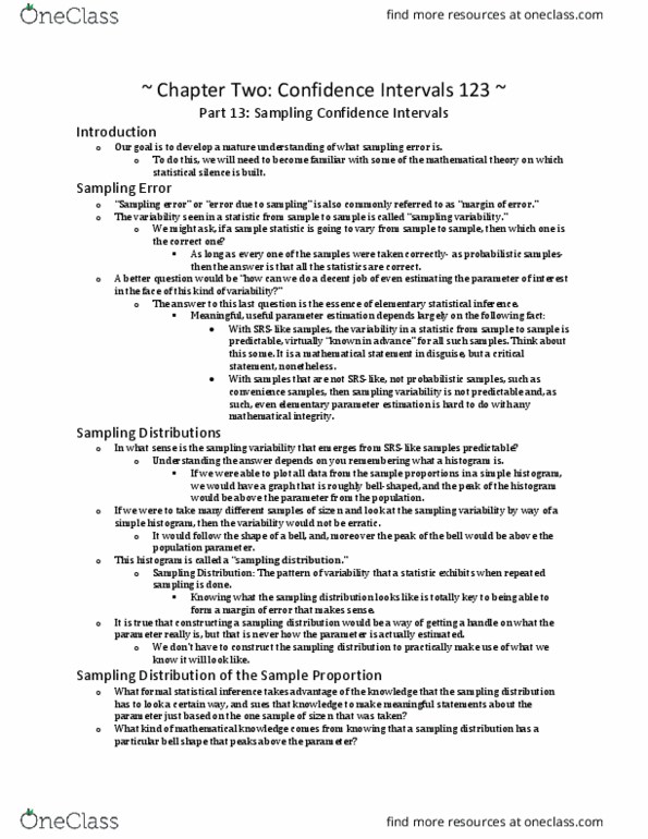 STA 210 Chapter Notes - Chapter 2.13: Statistical Inference, Estimation Theory, Statistic thumbnail