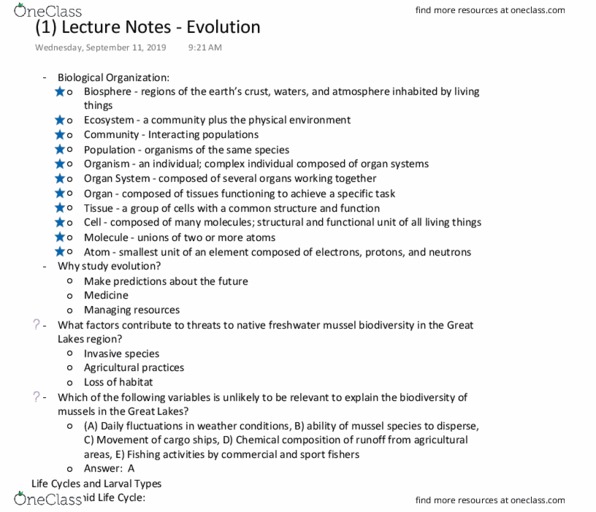 BIOL 1070 Lecture Notes - Lecture 1: Recreational Fishing, Invasive Species, Organism thumbnail