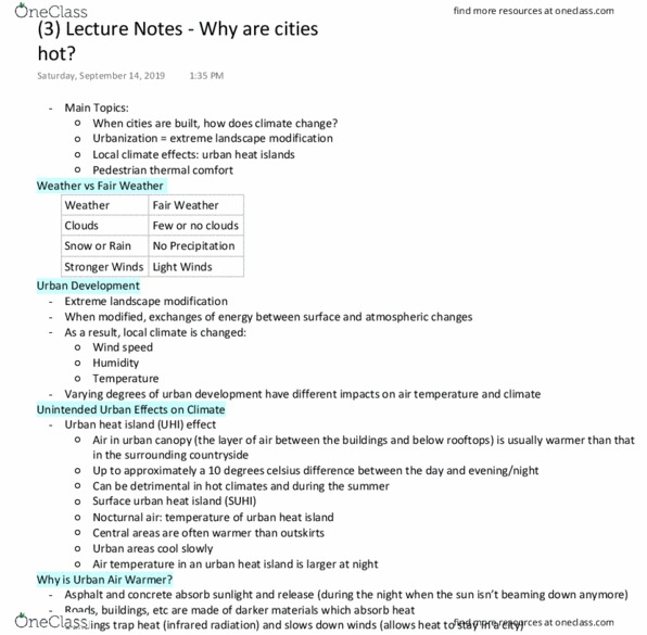 ENVS 1030 Lecture Notes - Lecture 3: Urban Heat Island, Urban Air, Thermal Comfort thumbnail