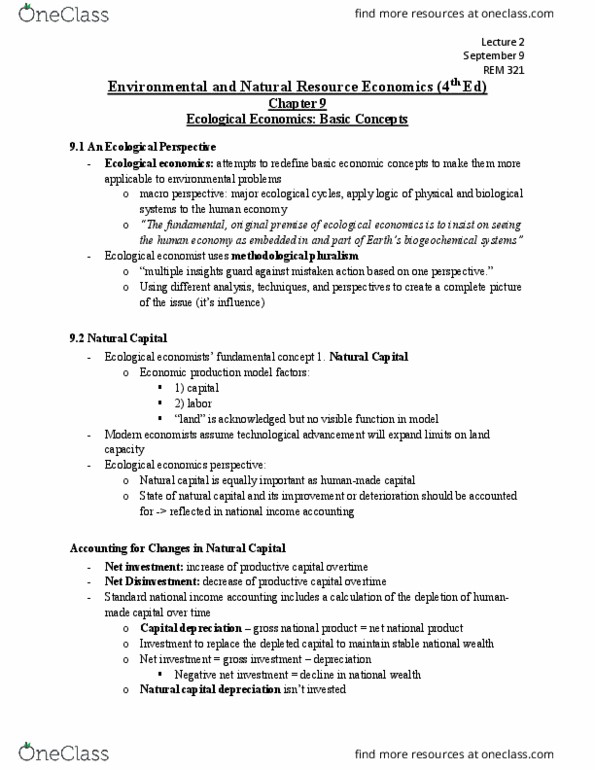 REM 321 Chapter Notes - Chapter 9: Net National Product, Natural Capital, Epistemological Pluralism thumbnail