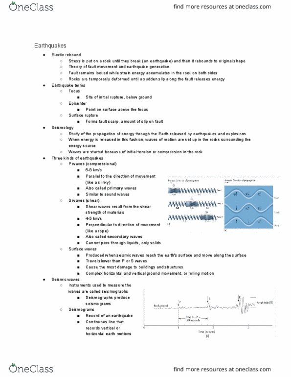 GEOL 103 Lecture Notes - Lecture 9: Fault Scarp, Seismic Wave, Epicenter thumbnail