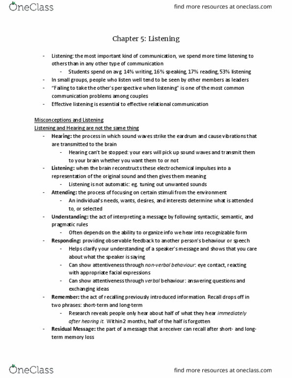 CMST 2HM3 Chapter Notes - Chapter 5: Long-Term Memory, Verbal Behavior, Communication Problems thumbnail