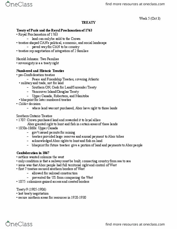 CRM 400 Lecture Notes - Lecture 5: Treaty 9, Gilgit-Baltistan, Treaty 6 thumbnail