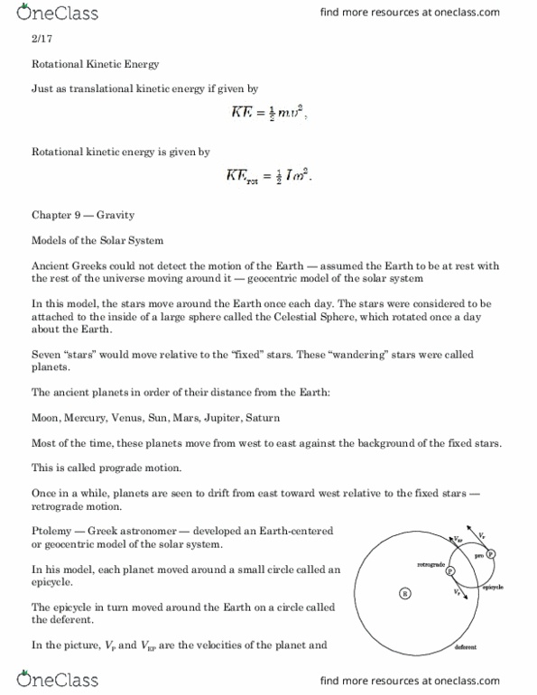 RNT1 Lecture Notes - Lecture 4: Kinetic Energy, Geocentric Model, Deferent And Epicycle thumbnail