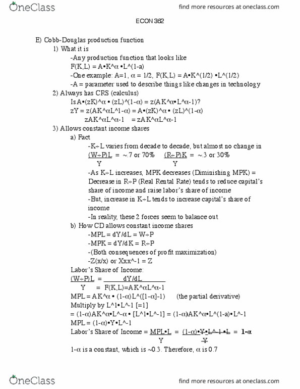 ECON 362 Lecture Notes - Lecture 10: Production Function, Partial Derivative thumbnail