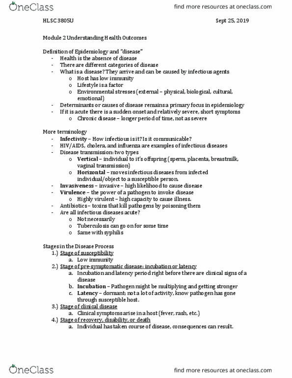 HLSC 3805U Lecture Notes - Lecture 2: Adaptive Immune System, Syphilis, Tuberculosis thumbnail