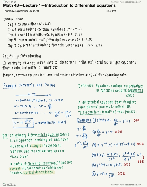 MATH 4B Lecture 1: Introduction to Differential Equations cover image