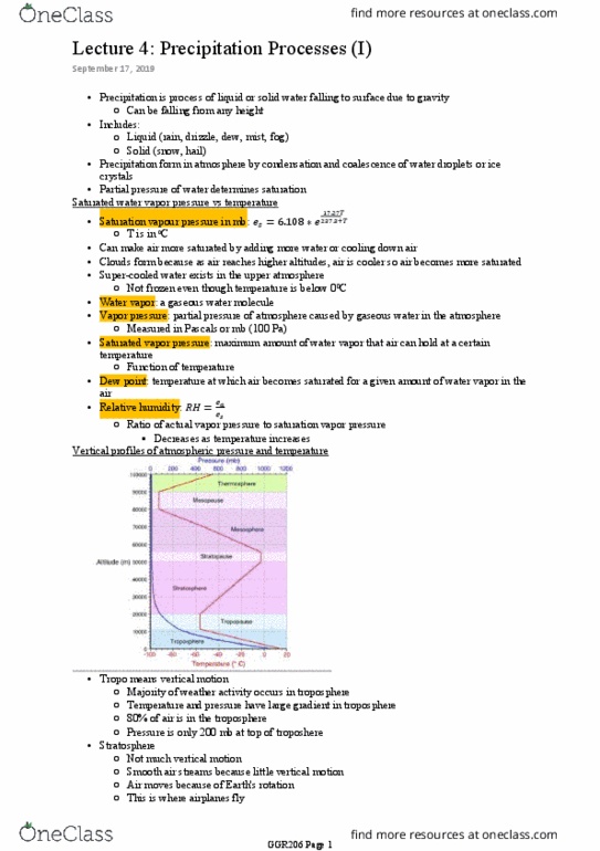 GGR206H1 Lecture Notes - Lecture 4: Dew Point, Vapor Pressure, Partial Pressure thumbnail