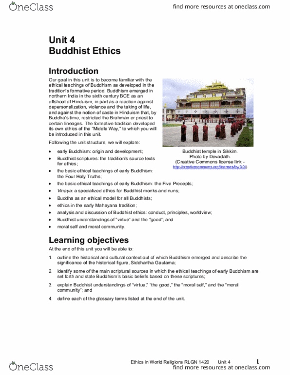 RLGN 1420 Lecture Notes - Lecture 4: Creative Commons License, Buddhist Ethics, Middle Way thumbnail