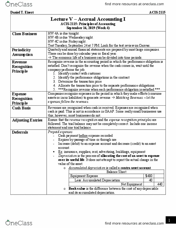 ACIS 2115 Lecture Notes - Lecture 5: Deferral, Trial Balance, Accrual thumbnail