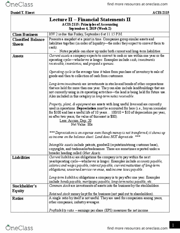 ACIS 2115 Lecture Notes - Lecture 2: Accounts Payable, Promissory Note, Deferral thumbnail
