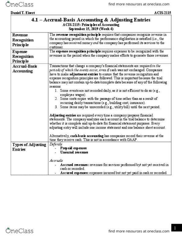 ACIS 2115 Chapter Notes - Chapter 4.1: Deferral, Trial Balance, Accrual thumbnail