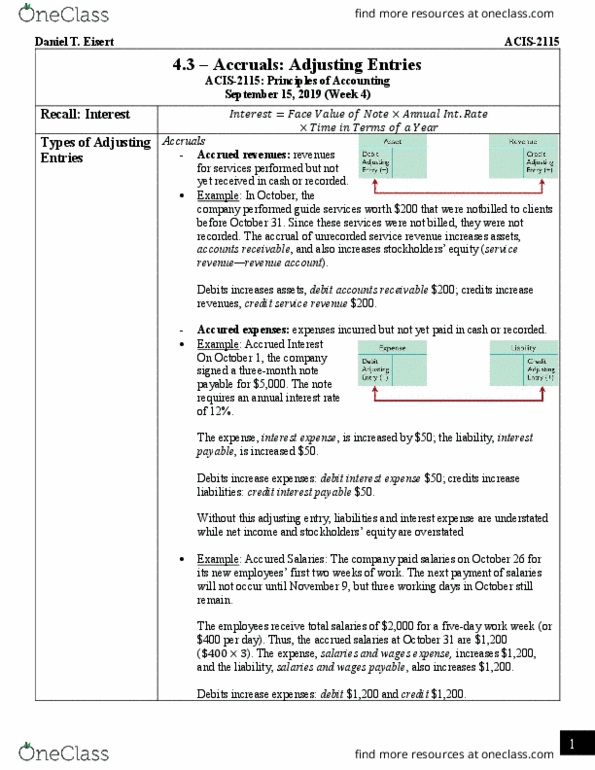 ACIS 2115 Chapter Notes - Chapter 4.3: Accrual, Accounts Receivable thumbnail