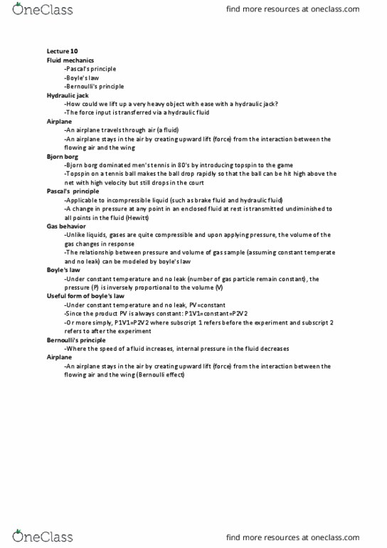 PSC 133 Lecture Notes - Lecture 10: Hydraulic Fluid, Tennis Ball, Topspin thumbnail