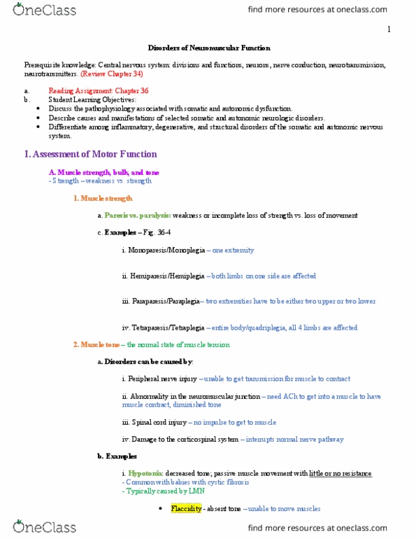 NURS 323 Lecture Notes - Lecture 14: Nerve Injury, Flaccid Paralysis, Neuromuscular Junction thumbnail