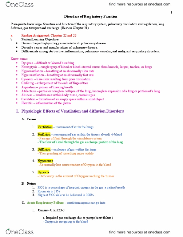 NURS 323 Lecture Notes - Lecture 11: Fraction Of Inspired Oxygen, Pulmonary Circulation, Respiratory Failure thumbnail