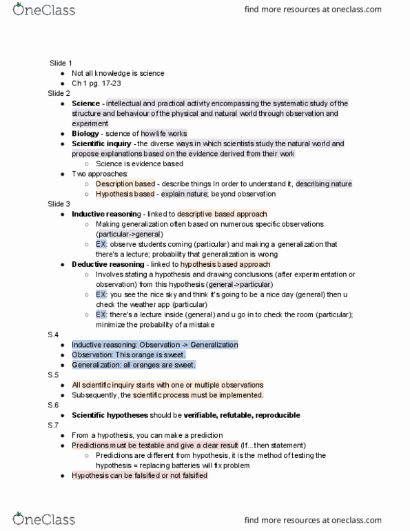 BIO 1130 Lecture Notes - Lecture 1: Inductive Reasoning, Deductive Reasoning, Supermarine S.6 thumbnail