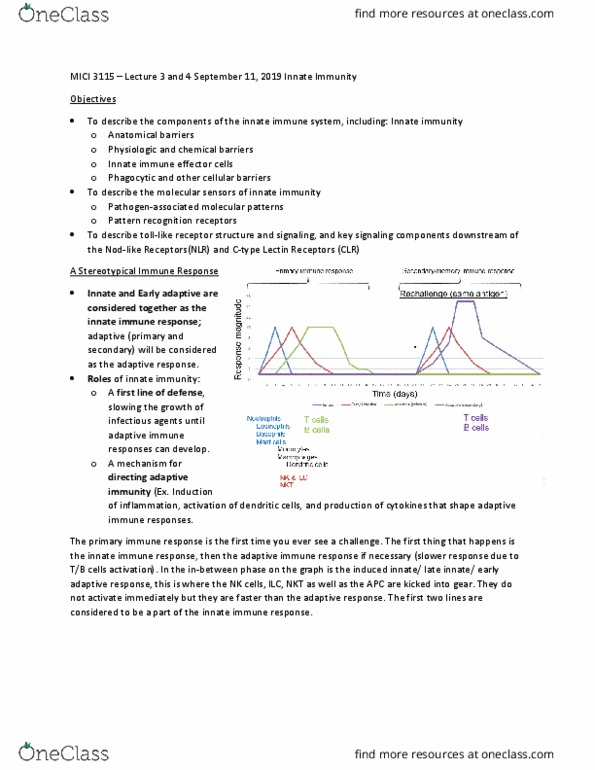 MICI 3115 Lecture Notes - Lecture 3: Adaptive Immune System, Innate Immune System, Natural Killer Cell thumbnail