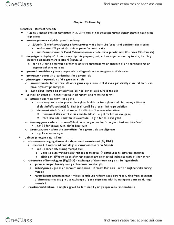 BLG 181 Lecture Notes - Lecture 2: Human Genome Project, Chromosome Segregation, Medical Genetics thumbnail