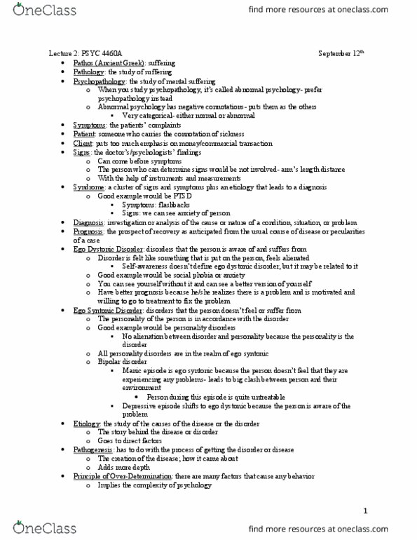PSYC 4460 Lecture Notes - Lecture 1: Mania, Dystonia, Bipolar Disorder thumbnail