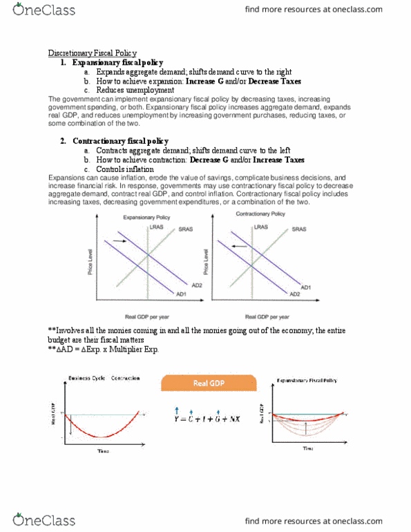 ECON 101 Chapter Notes - Chapter 10: Fiscal Policy, Aggregate Demand, Demand Curve thumbnail