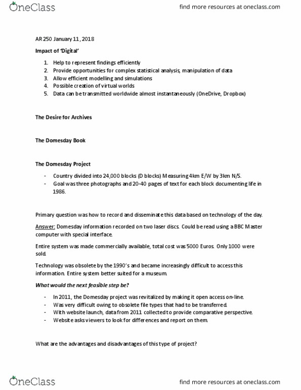 AR250 Lecture Notes - Lecture 1: Bbc Domesday Project, Digital One, Onedrive thumbnail