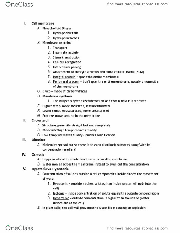 BILD 1 Lecture Notes - Lecture 5: Signal Transduction, Cell Membrane, Osmosis thumbnail