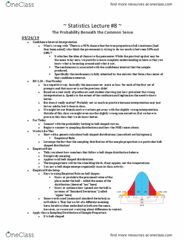 STA 210 Lecture Notes - Lecture 8: Confidence Interval, Sampling Distribution, Standard Deviation thumbnail