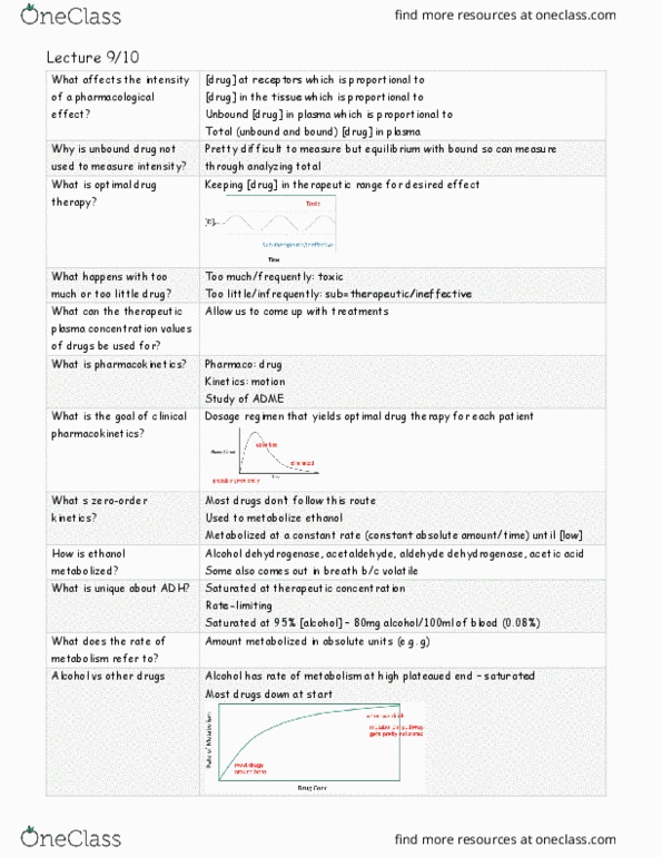 PHAR 340 Lecture Notes - Lecture 9: Aldehyde Dehydrogenase, Alcohol Dehydrogenase, Pharmacokinetics thumbnail