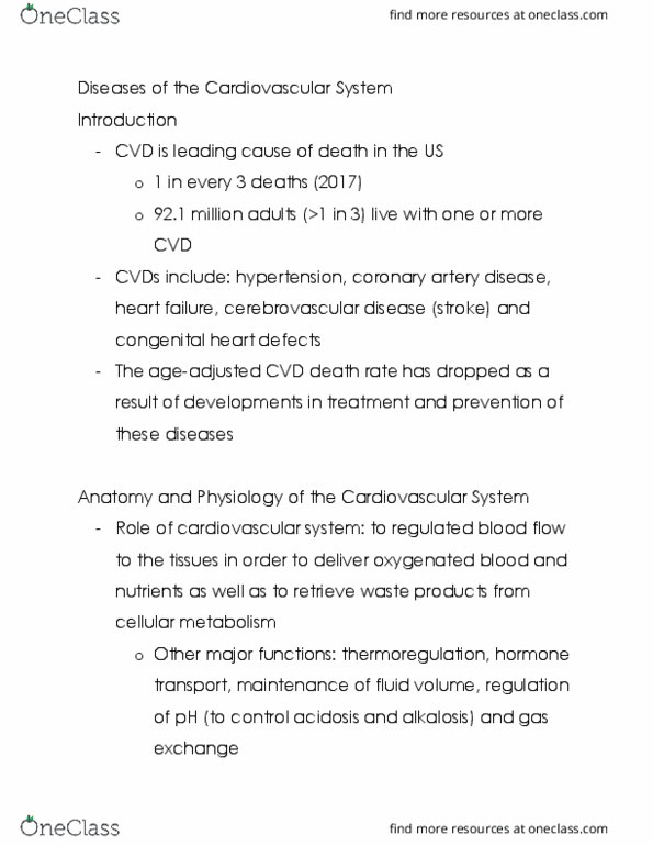KNH 411 Chapter Notes - Chapter 13: Cerebrovascular Disease, Coronary Circulation, Congenital Heart Defect thumbnail