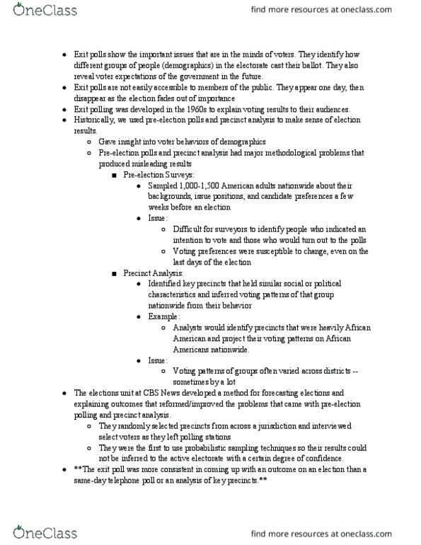PSC 210 Chapter Notes - Chapter 1-2: Exit Poll thumbnail