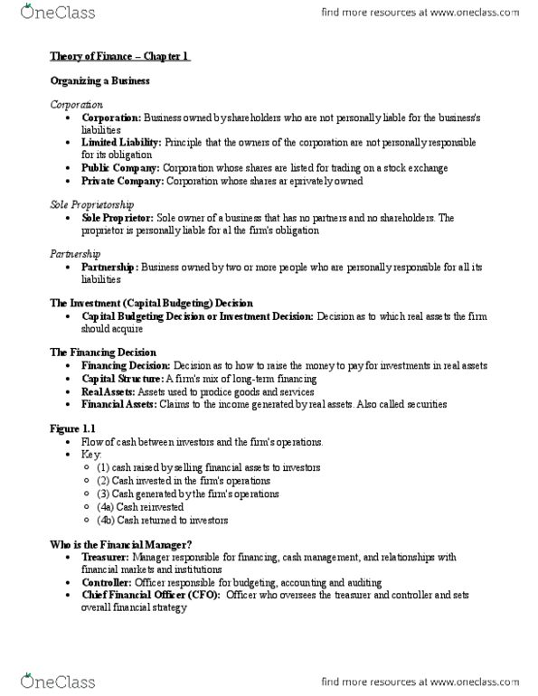 ECON 2560 Chapter Notes - Chapter 1: Investment, Sole Proprietorship, Capital Structure thumbnail