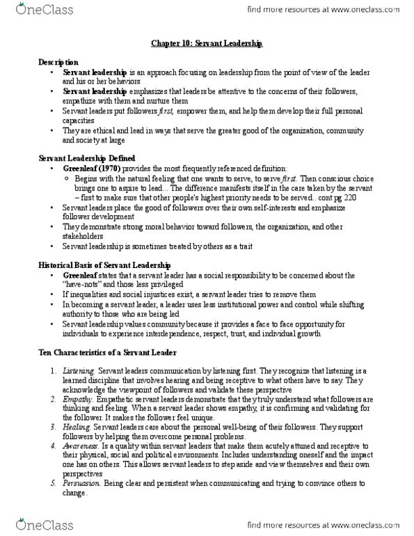 HROB 2010 Chapter Notes - Chapter 10: Mother Teresa, Servant Leadership, Organizational Citizenship Behavior thumbnail