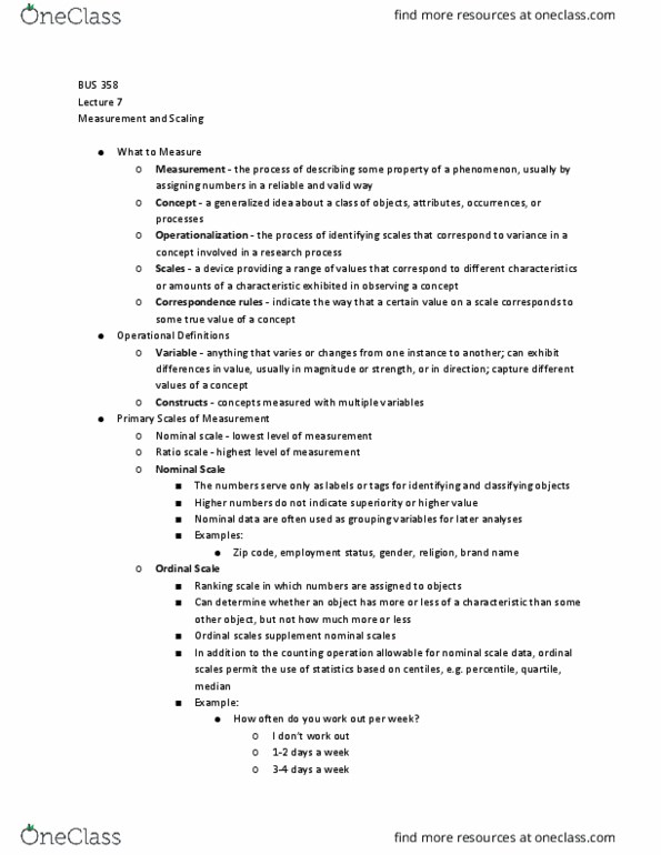 BUS 358 Lecture Notes - Lecture 7: Quartile, Operationalization, Internal Consistency thumbnail