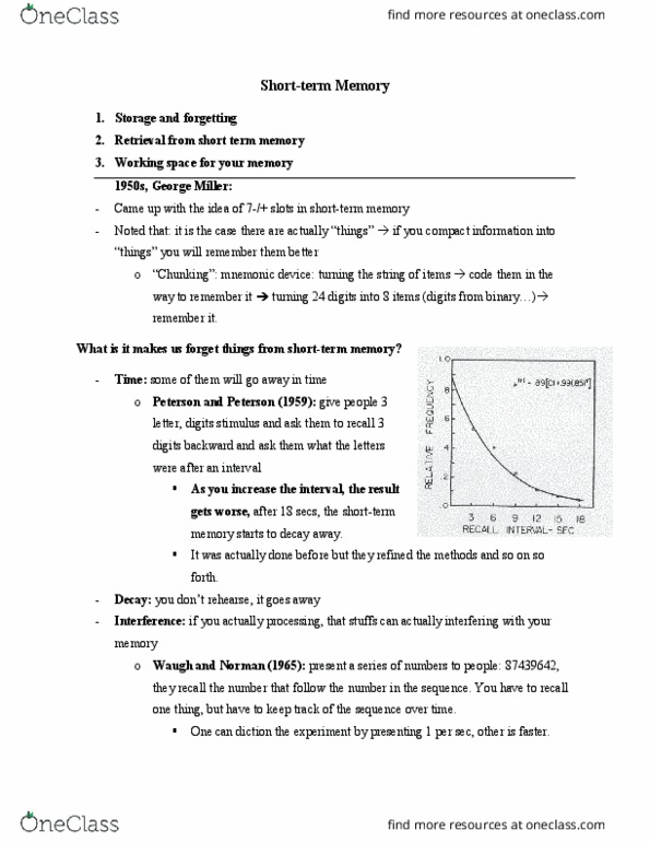 Psychology 2135 Lecture Notes - Lecture 5: Mnemonic, Free Recall, Long-Term Memory thumbnail