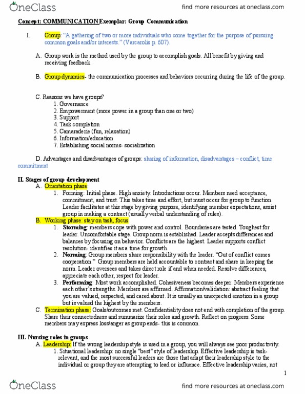 NURS 272 Lecture Notes - Lecture 2: Group Dynamics, Personal Development, Collaborative Leadership thumbnail