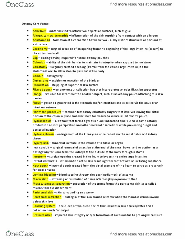 NURS 258 Lecture Notes - Lecture 20: Kock Pouch, Allergic Contact Dermatitis, Ileal Conduit Urinary Diversion thumbnail