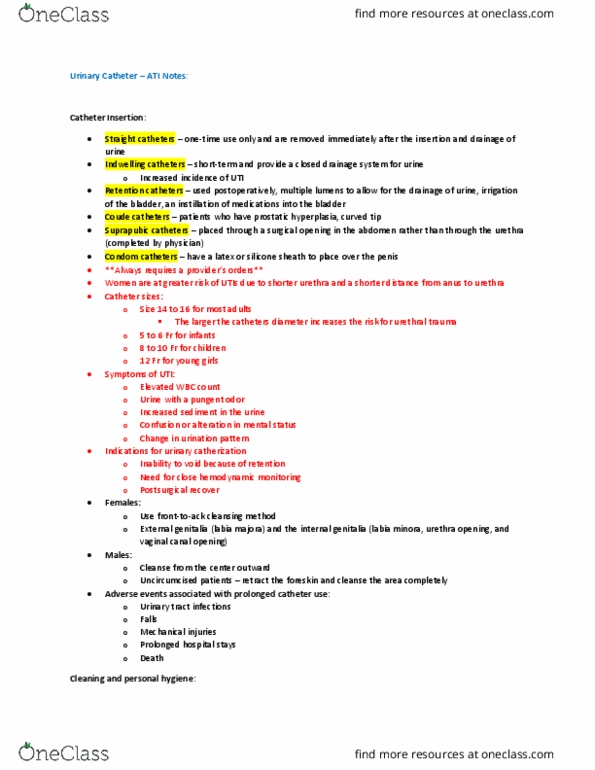 NURS 358 Lecture Notes - Lecture 2: Catheter, Size 14, Foreskin thumbnail