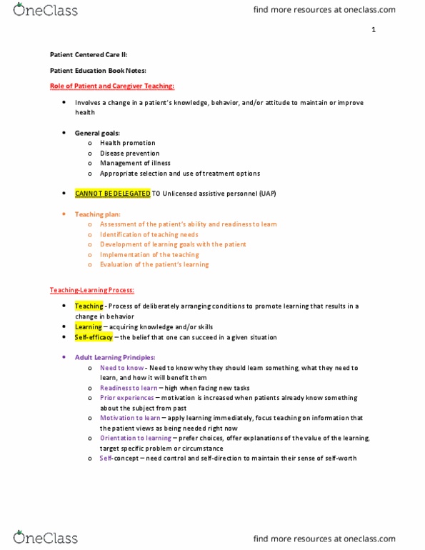 NURS 334 Lecture Notes - Lecture 1: Unlicensed Assistive Personnel, Health Promotion, Communication thumbnail